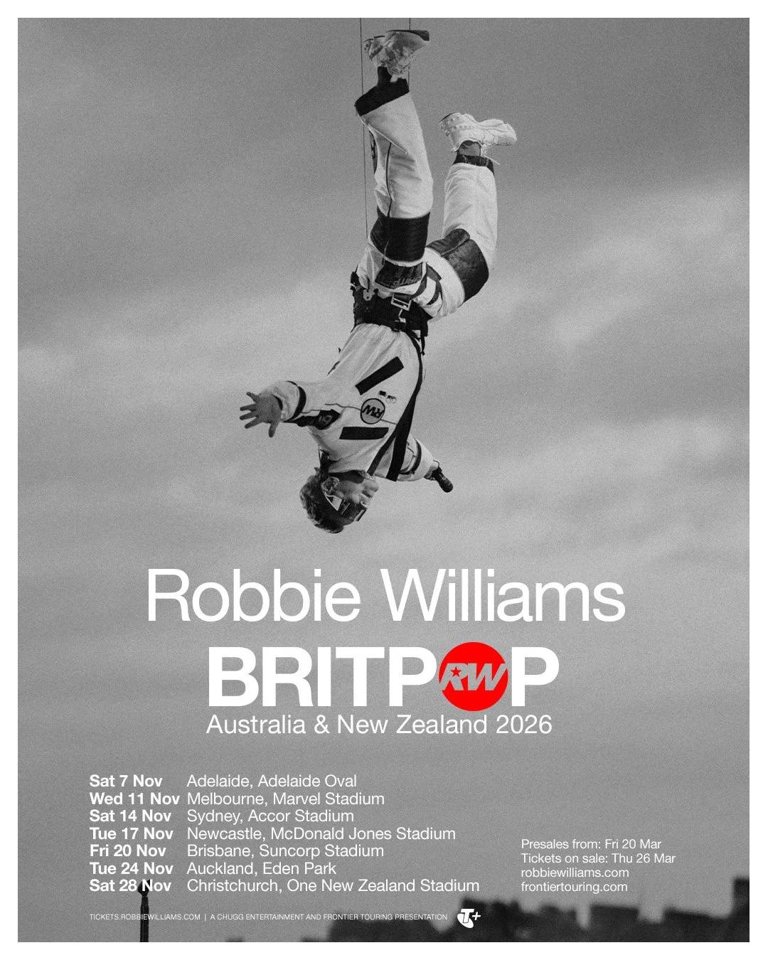 Robbie Williams BRITPOP World Tour concert poster for the Melbourne Marvel Stadium show